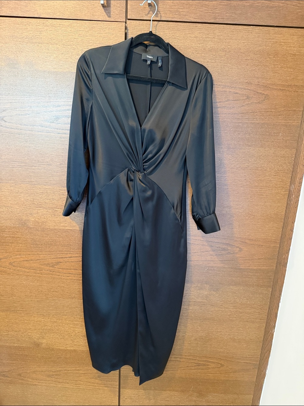 Theory Black Twist-Detail Midi Dress